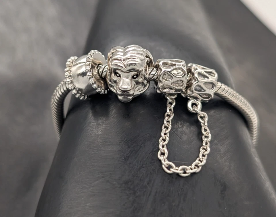 Pandora Armband 925 Sterling Silber 21cm 3xcharms Kette 24,40Gr. #709