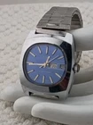 Vintage Timex Blue TV Dial Day Date Wristwatch for Parts or Repair