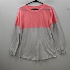 Victoria's Secret Pink Womens Pink White Long Sleeve Pullover Sweatshirt Size XS