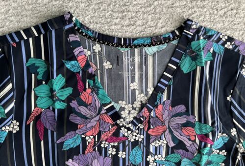 Koi Next Gen Scrub Top Womens Medium Early Energy Striped Floral Stretch Nursing - Picture 3 of 10