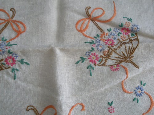 Vintage Tischläufer bestickt Blumen im Schirm Floral 38 x 12 - Bild 5 von 5