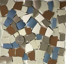 Broken China Mosaic Tile Arts and Craft Supplies - Blue Gray Beige Tile A849