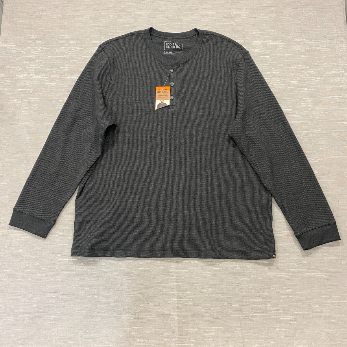 Eddie Bauer Thermal Henley Shirt Mens 2XL Gray Waffle Knit Top