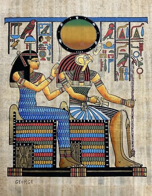Ra-Horakhty - Rare Vintage genuine Egyptian Papyrus Hand Painted 12x16 