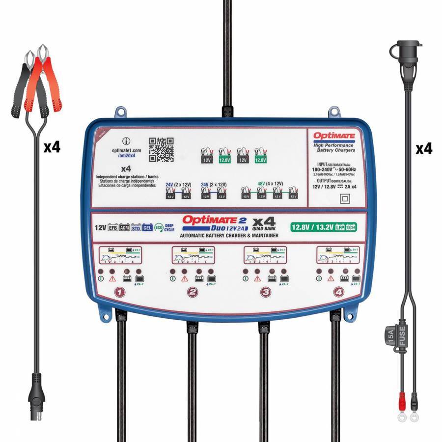 Chargeur OptiMate 2 Duo X4 TM574 pour l'hivernage de moto et voiture