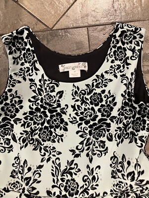knit works dresses Knit Works Girls 7 Skater Dress Green BlackFlocked Floral Stretch Ruffle  Lined