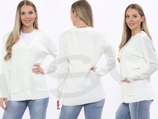 LADIES WOMEN GIRLS PLAIN CARDIGAN WITH BUTTONS KNITTED LONG SLEEVE WITH POCKETS