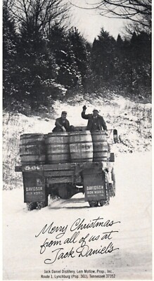 1981 Jack Daniels Whiskey Merry Christmas Barrel Truck Vintage Print Ad Wall Art