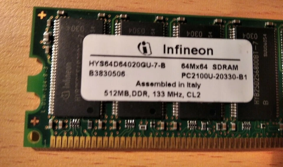 INFINEON HYS64D64020GU-7-B 64M×64 SDRAM 512MB,DDR,133 MHz PC2100 MEMORY - Image 3 of 3