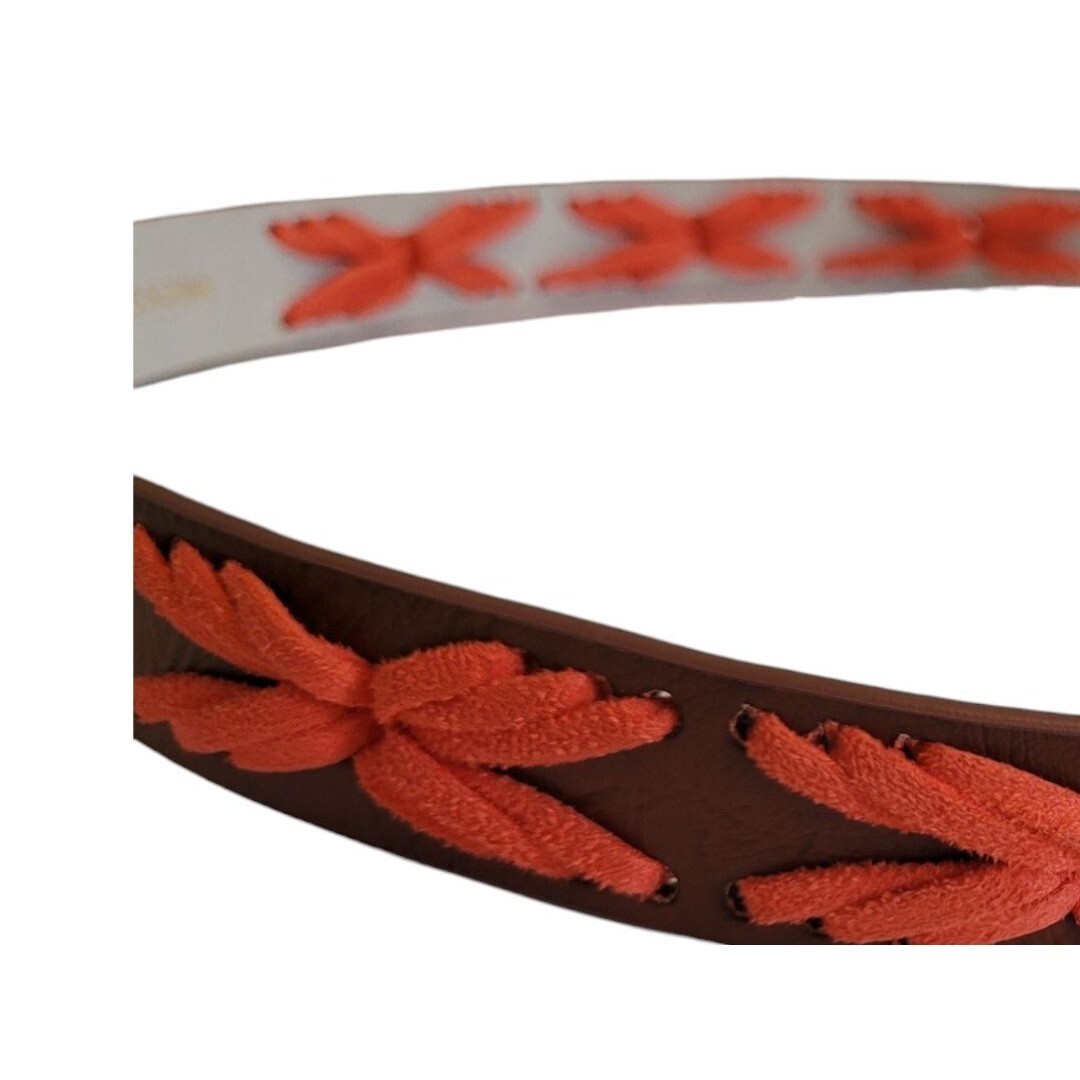 Medium Lodis NY Brown Leather Aztec Boho Neon Orange Stiched Women\'s Belt NEW Re Medium Lodis NY Brown Leather Aztec Boho Neon Orange Stiched  main image 2