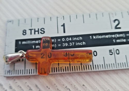 Amber Cross 925 Bail Minimalist Modernist Christian Pendant 1.9g - Picture 17 of 18