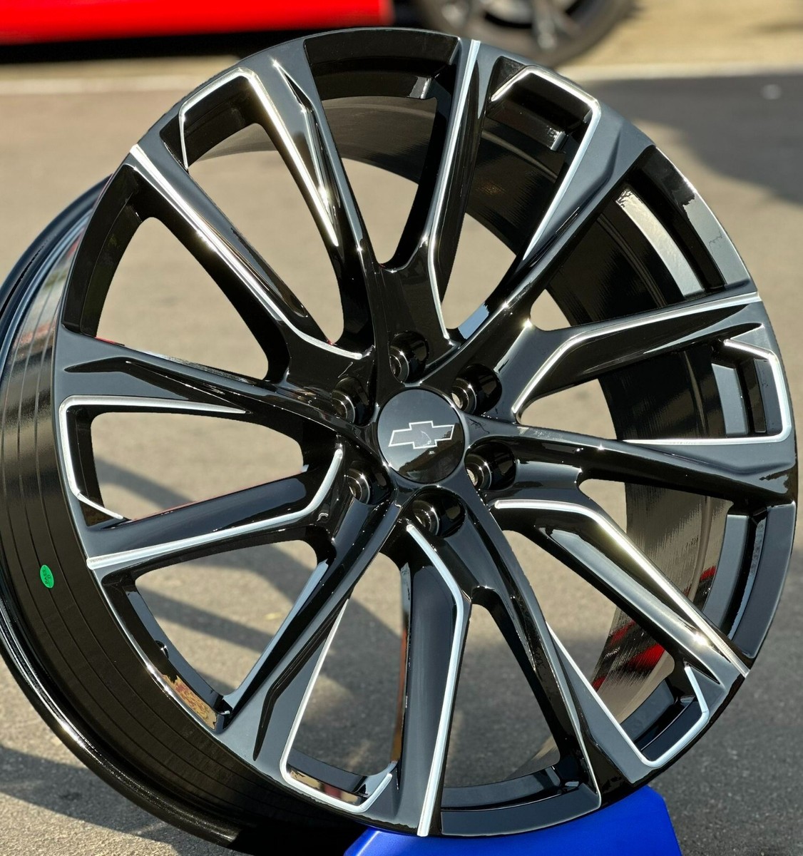 24'' Gloss Black Wheels FR98 Escalade Black Milled Tires Silverado