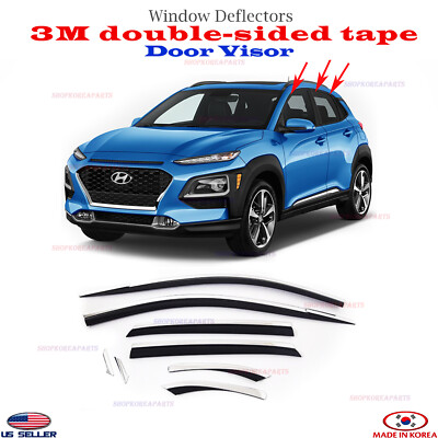 DOOR VISORS Chrome strip Smoke WINDOW VENT DEFLECTOR fits for KONA 2018-2023 8pc