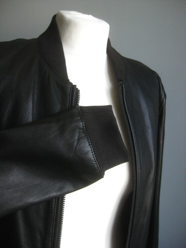 Mens NEXT LEATHER JACKET small 36 38 SIGNATURE BOMBER black relaxed short - Picture 15 of 20