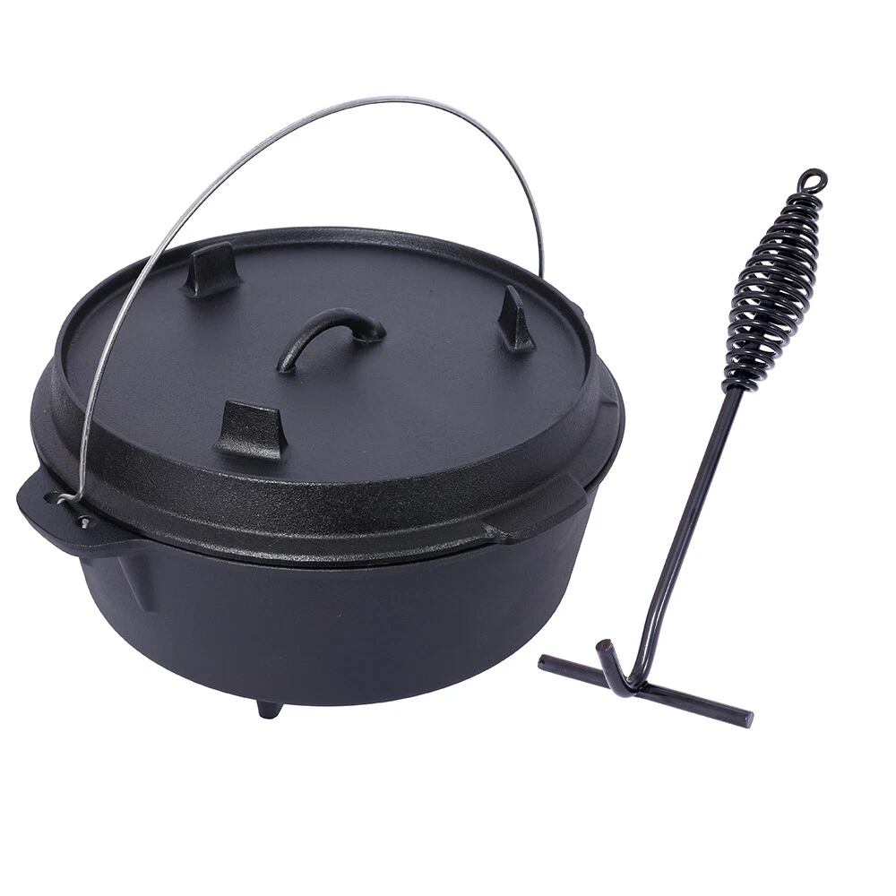 12qt Pre-Seasoned Cast Iron Dutch Oven w/Lid Skillet Cookware Set for Roasting