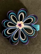 Turquoise/Purple/ white Flower Loop Hair Bow