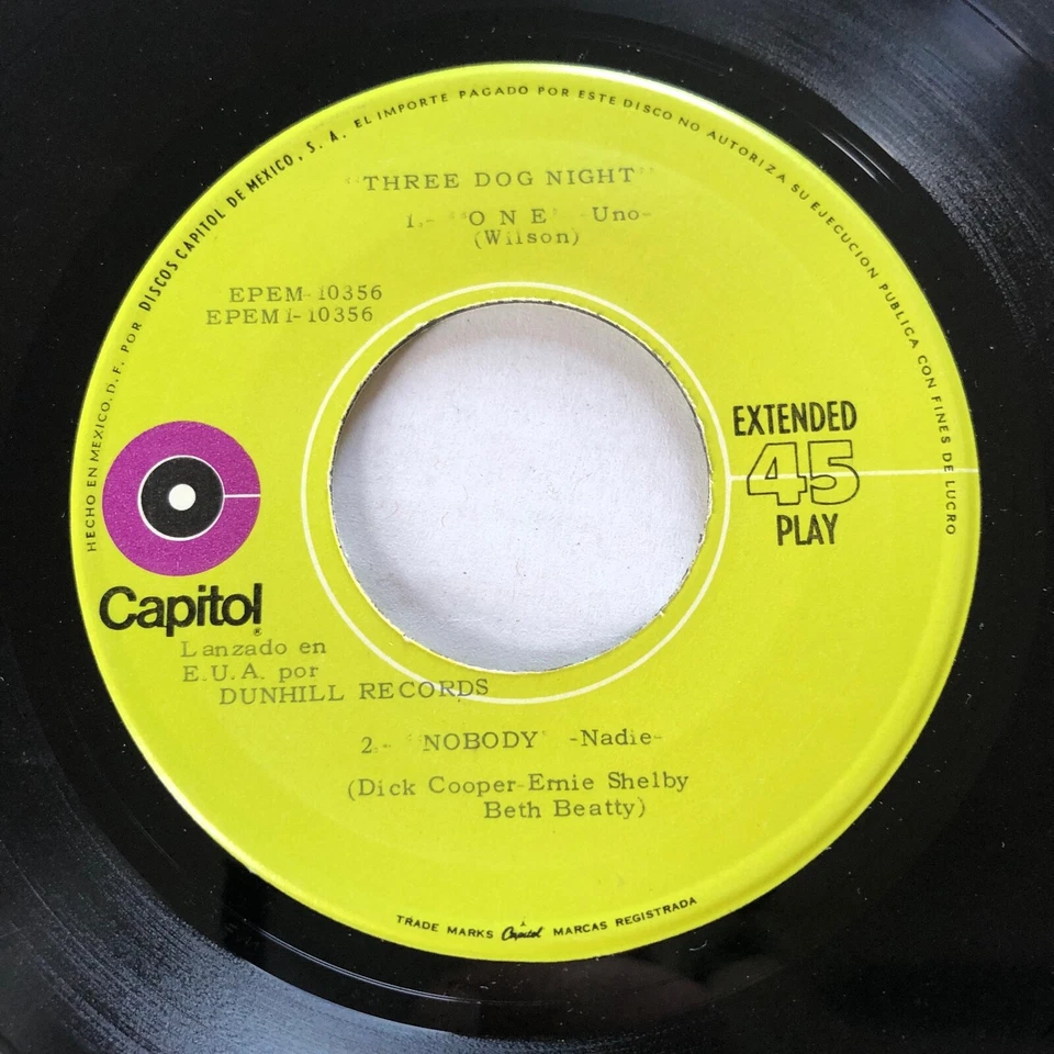 THREE DOG NIGHT One 1969 MEXICO Only 7" EP Exclusive SLEEVE Chuck Negron 45 VG - Image 3 of 3