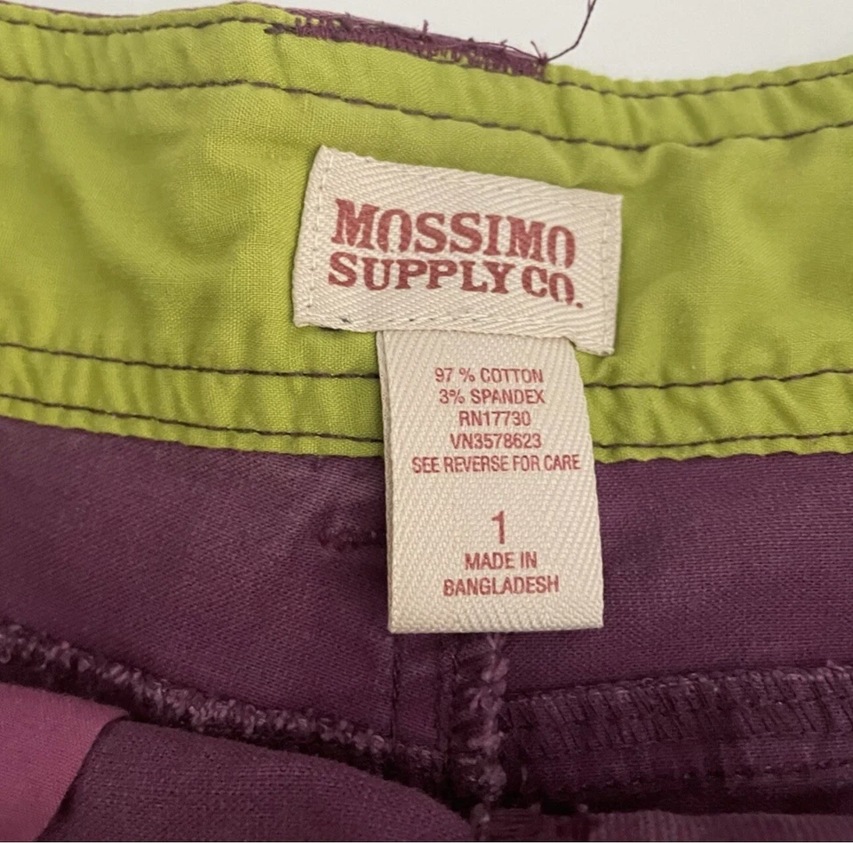 Pantalones cortos para mujer MOSSIMO talla 1 púrpura liso y bolsillos de jean Foto 3 de 4