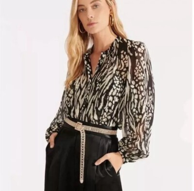 VERONICA BEARD Blouse ASHLYNN Black White SILK TOP Button Front Blouse Set Sz 10