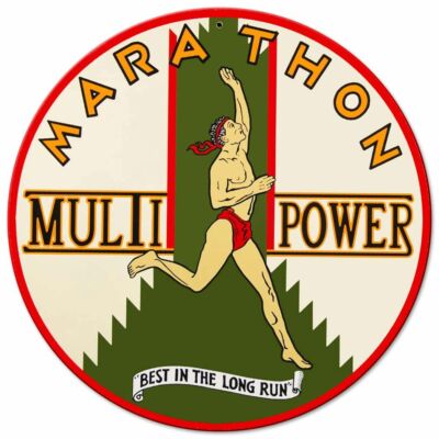 MARATHON MULTI POWER 14'' ROUND HEAVY DUTY USA MADE METAL GAS ADVERTISING SIGN