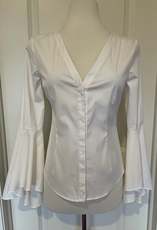 Camisa/Blusa Milly Blanca Botones Ocultos Mangas Campana-Talla-4~Clásica~ Foto 2 de 4