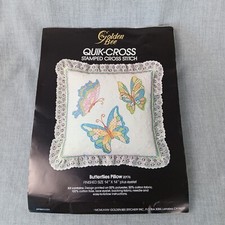 Golden Bee Stamped Butterflies Cross Stitch Pillow Kit 1984 Vintage Perfect Cond