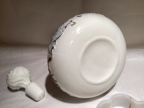3 pc Antique Victorian Milk Glass Vanity Dresser Set Hand Painted Gold Trim - Picture 8 of 8