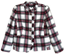 Talbots Plaid Shetland Wool Blend Jacket Blazer Women's 14P Peplum Back Ruffle
