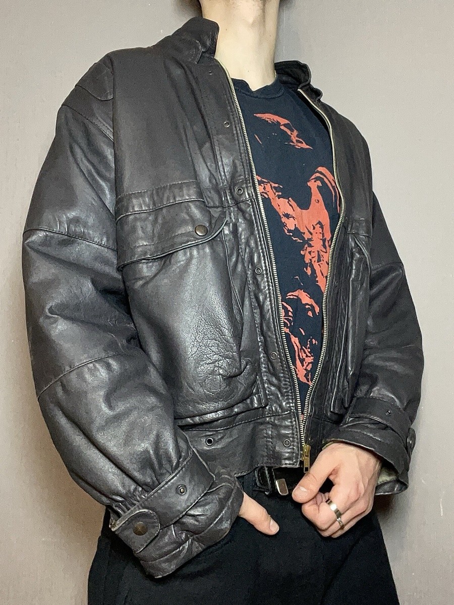 Crazy Vintage Leather Bomber Jacket Biker Rick Owens Style Black