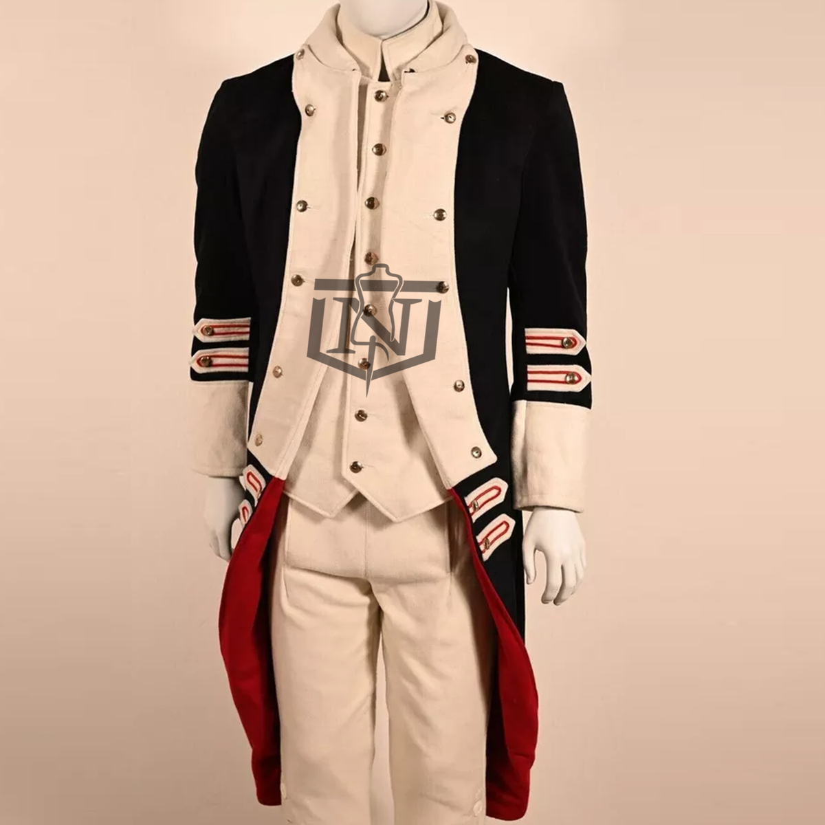 Newly Men's Napoleon Frock Coat in Black wool With Off White Lapel