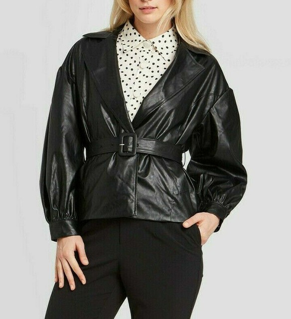 Who What Wear Women's Faux Leather Belted Blazer Jacket Black Size M for sale online | eBay