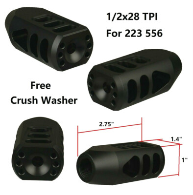 Aluminum Tanker Style Muzzle Brake Triangular Baffle 1/2x28 For .22LR/5.56/223