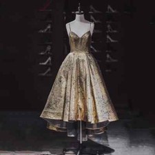 Evening Gown Shiny Spaghetti Strap Sleeveless A-line Floor-Length Lace Up Dress