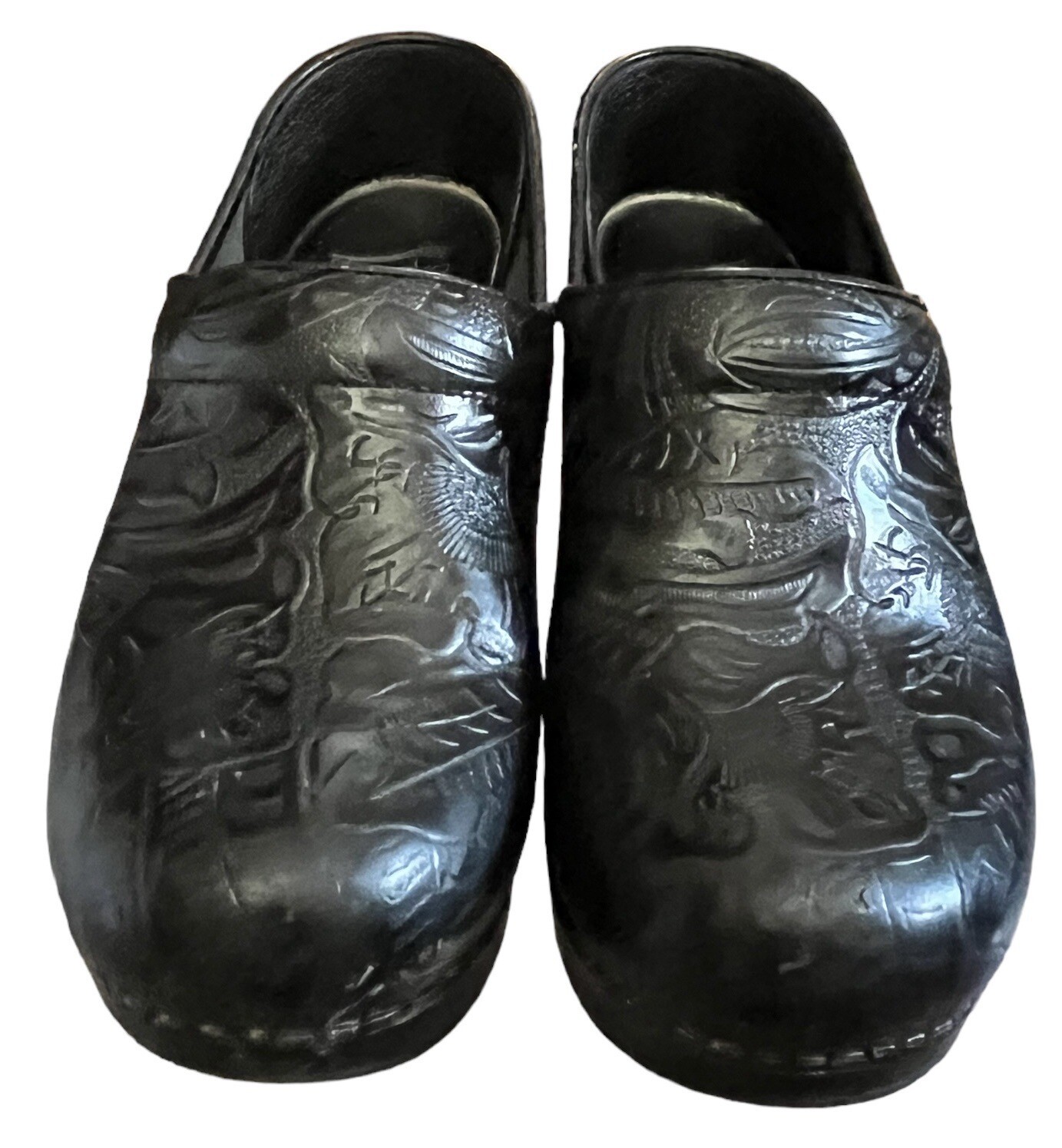 Dansko Women's Black Floral Leather Clogs US Size 8.5-9-image