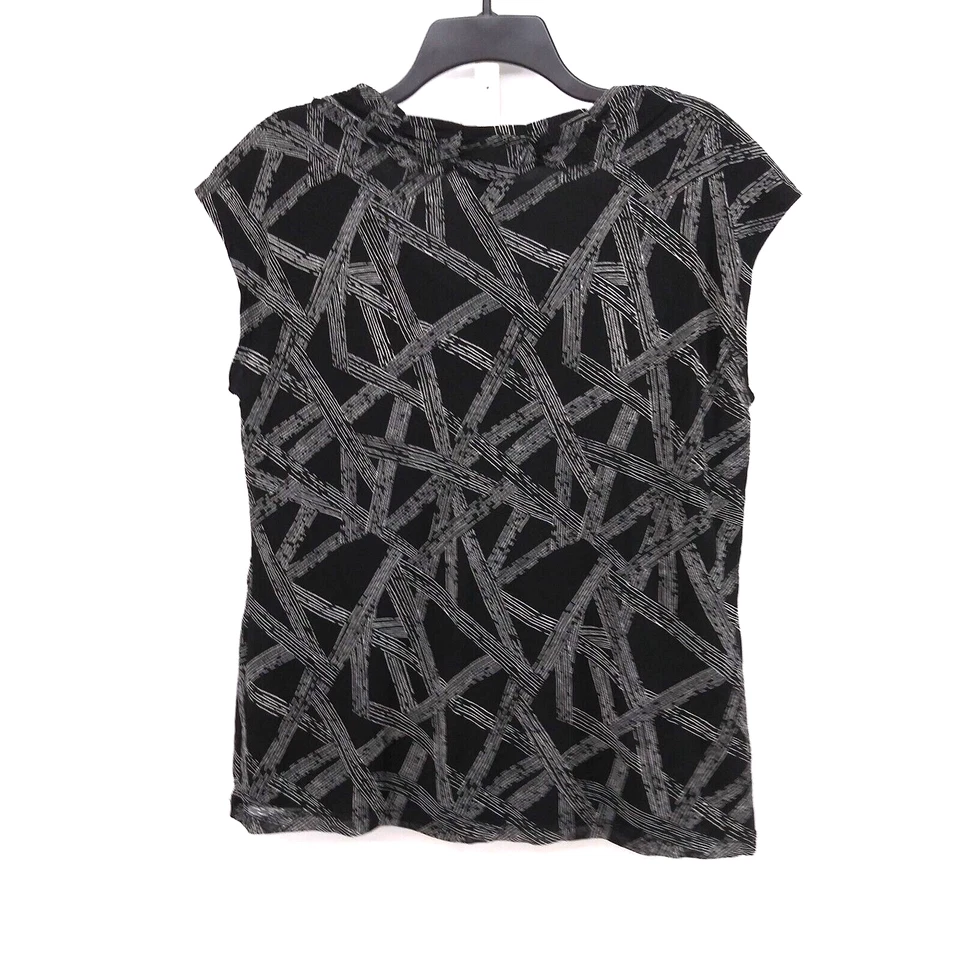 Blusa pulóver Dana Buchman para mujer talla L negra abstracta forrada transparente Foto 3 de 4