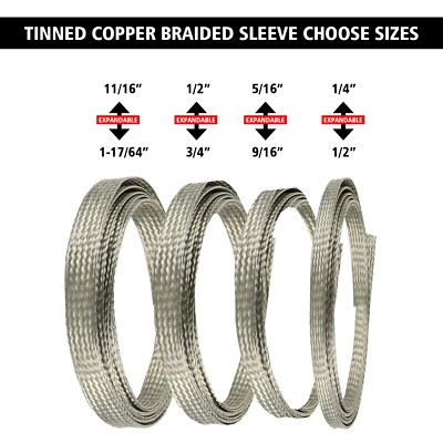 Tinned Copper Metal Braided wire Sleeving Expandable Flat Mesh Shielding LOT
