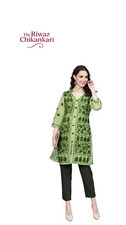 Women s Green Chikankari Kurti: Hand Embroidered Cotton Tunic Kurti For Women