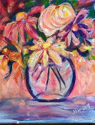 Original  Acrylic 10 X 8  Modern Floral  Kitchen Art Hand Painted   Signed Art 