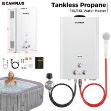Camplux 10L/16L Tankless Propane Water Heater Instant HOT for Spa Hot Tub Cabins