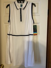 Pro Tour Women's XL White Navy Sleeveless Collared Golf Dress Stretch