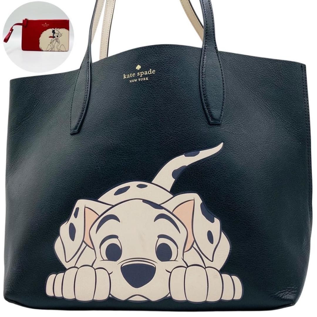 Kate Spade 101 Dalmatians Collaboration Tote Bag Black Leather Shoulder Purse