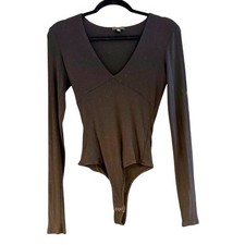 ATM Anthony Thomas Melillo Women's Ribbed V-Neck Bodysuit, Medium, Black