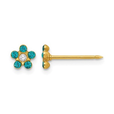 Ohrstecker 14 Karat Gelbgold Dezember blau Kristall Geburtsstein Blume