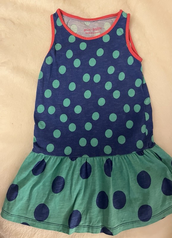 Mini Boden Girls Blue Green Polka Dot Sundress Sleeveless Size 2-3 Years