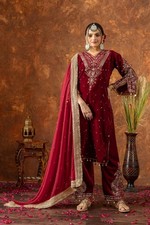 Maroon Velvet Suits Pakistani Salwar Kameez Ready To Wear Indian Wedding Party