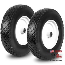 2 Pcs 16 Inch Rubber Solid Flat Free Tires And Wheels 4.804.00-8 White-2packs