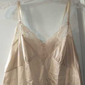 Vintage Shadowline Lace Trim Full Slip - Nude/Champagne - 34B