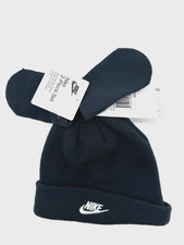 NEW 2 PIECE SET NIKE BEANIE  MITTENS KIDS TODLER SIZE 12/24 MONTHS NAVY