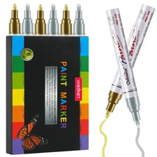 Final Sale ！Gold and Silver Paint Marker Oil Based Paint Pen - 6 Pack Permane...