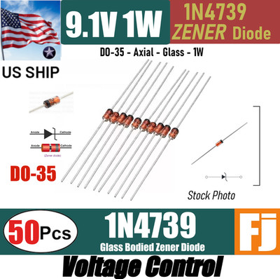 50x 1N4739 Zener Diode 1W 9.1V DO-35 AXIAL Glass Body | US Ship